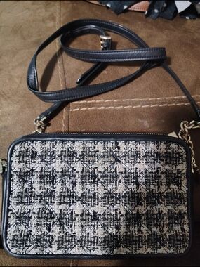 Kate Spade Quilted Tweed Crossbody Bag in Black and Cream